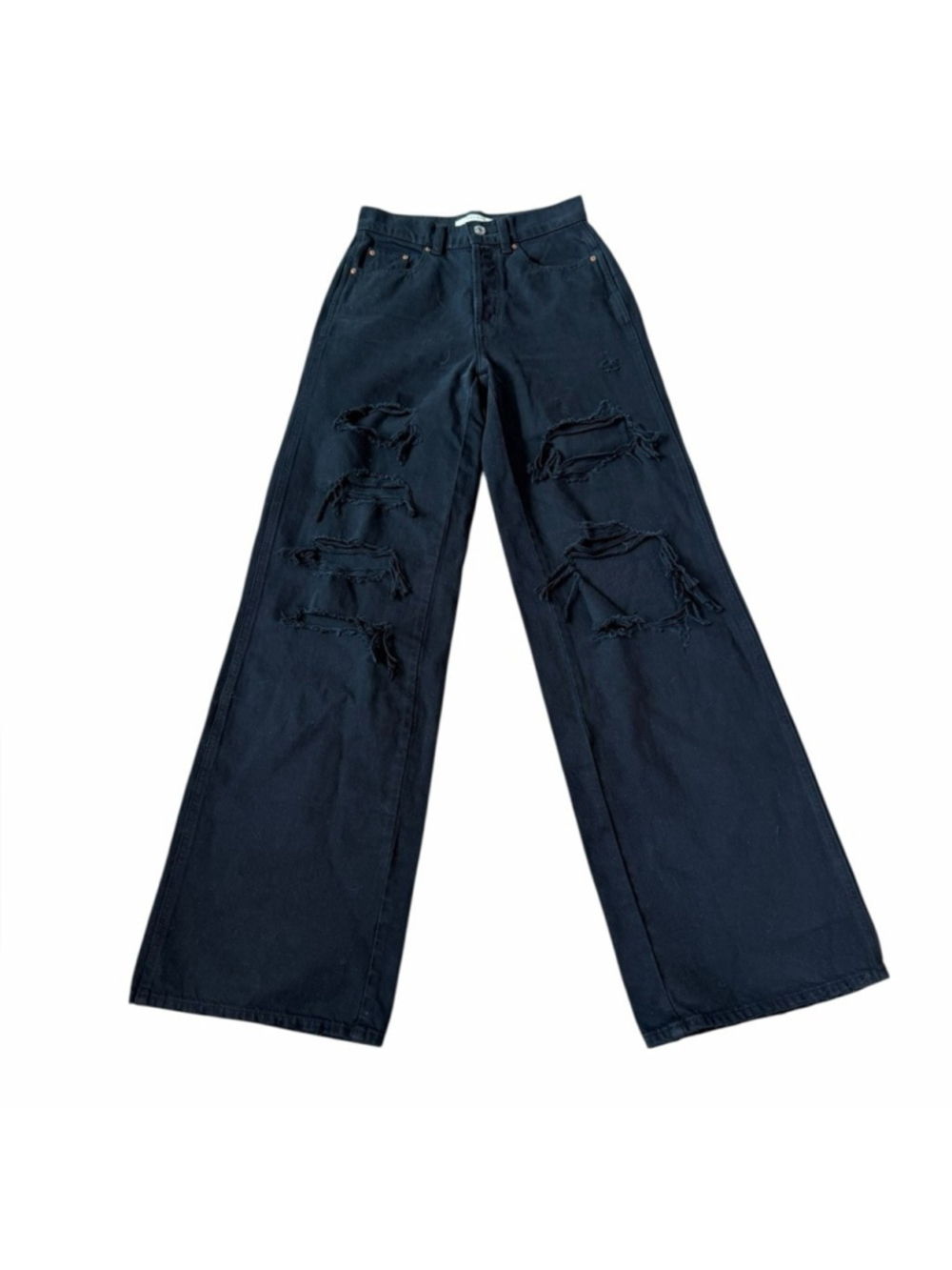Pacsun Black Denim Distressed Wide Leg Jeans High Waisted Womens Approx Sz 25